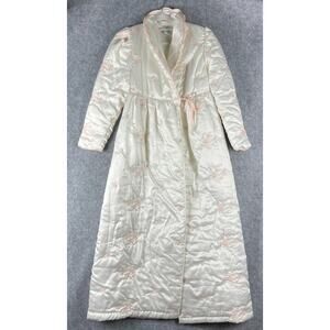Vintage Gilligan O'Malley Satin Robe Womens XS Embroidered Floral Puffer Granny